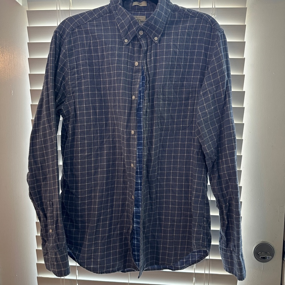 Blue and white checkered j crew button down